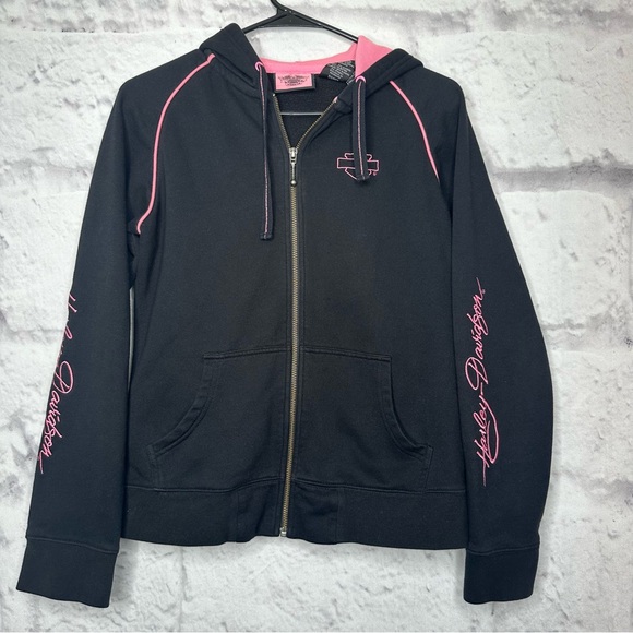 |VTG| HARLEY DAVIDSON Y2K Embroidered Full Zip Hoodie - Picture 1 of 5